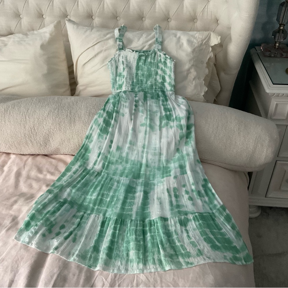 Japna Green and White Tiered Sundress